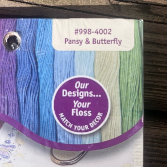 JANLYNN VINTAGE STAMPED DRESSER SCARF PANSY & BUTTERFLY PATTERN CROSS STITCH - Picture 2 of 5